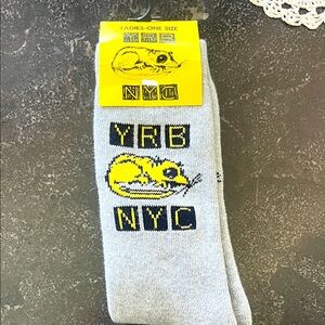 NWT YRB gray novelty, cotton socks with a rat on the front NYC